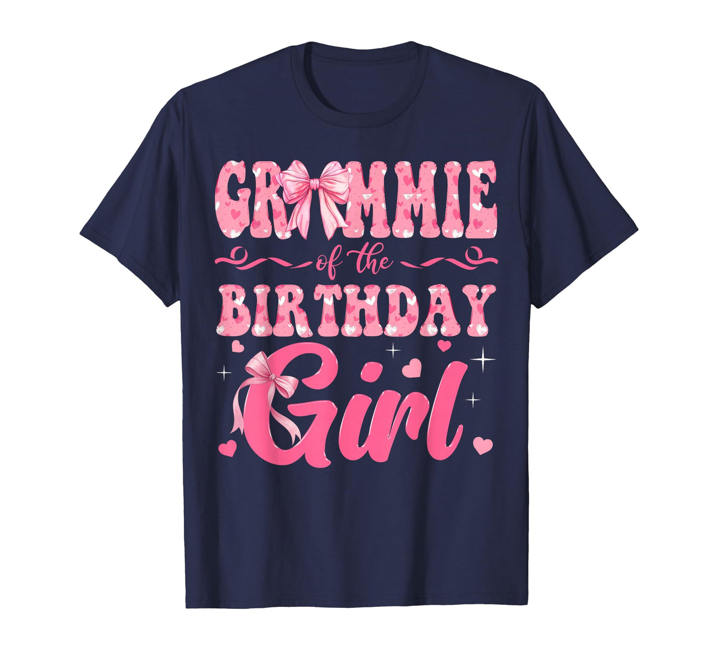 Grammie of The Birthday Girl Family Pink Coquette Bow T-Shirt