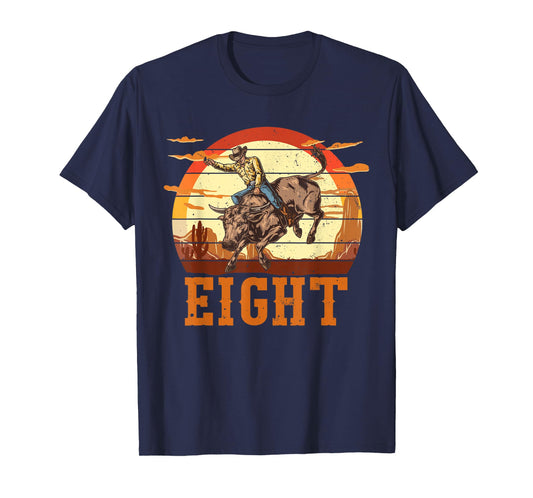 Bull Riding 8th Birthday 8 Years Old Boy Cowboy Rodeo T-Shirt