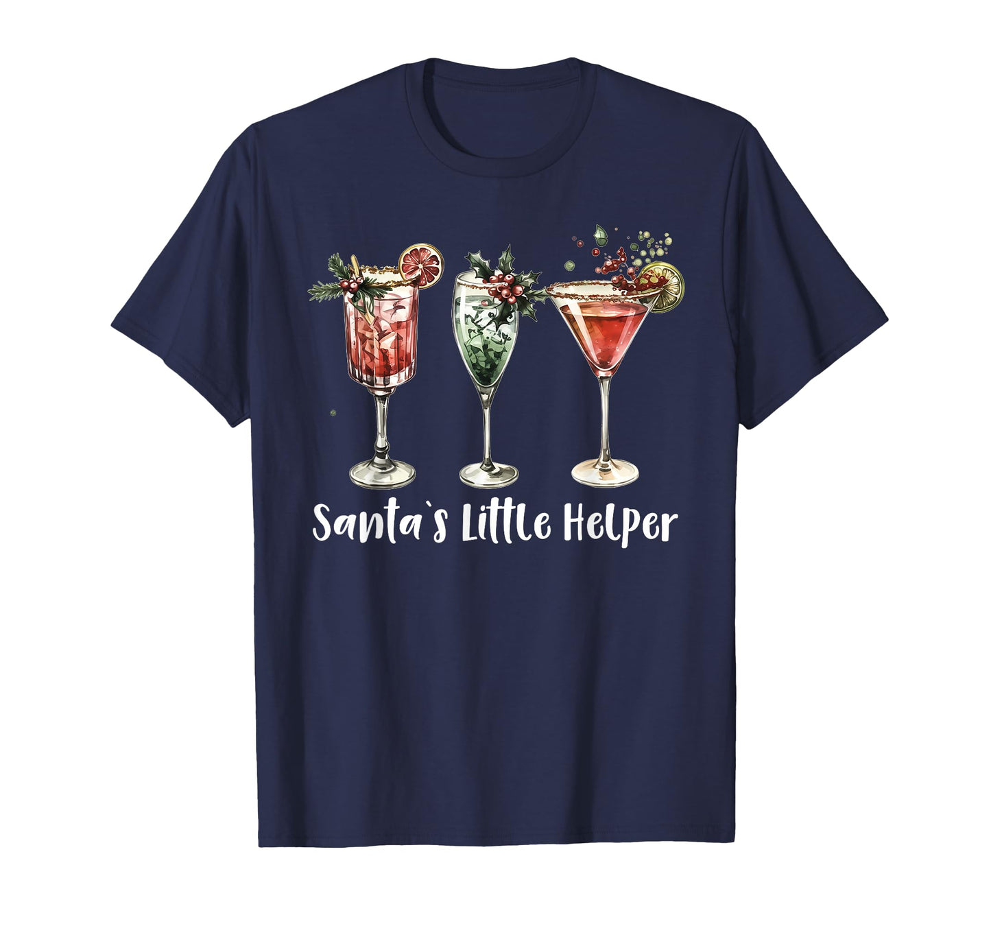 Retro Funny Santa's Little Helper Martini Merry Christmas T-Shirt