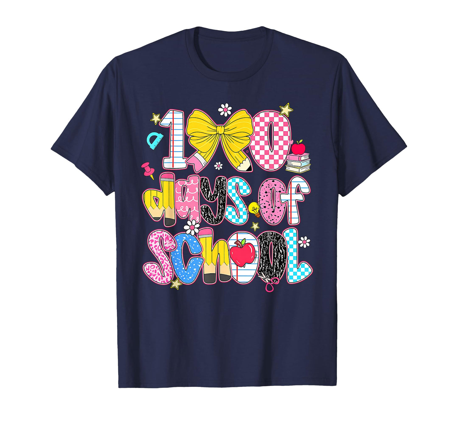 Preppy 100 Days Happy 100th Day of School Girls Teacher Kids T-Shirt
