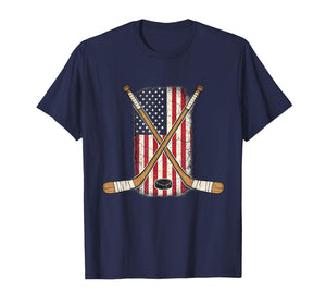 USA Flag Hockey Stick Ice Hockey Patriotic American Flag T-Shirt