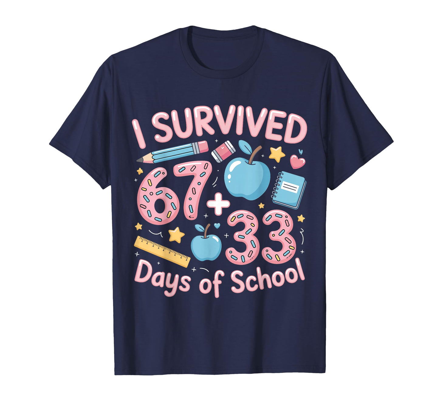 I Survived 67 Plus 33 Days of School for Kids Funny 6 7 Meme T-Shirt