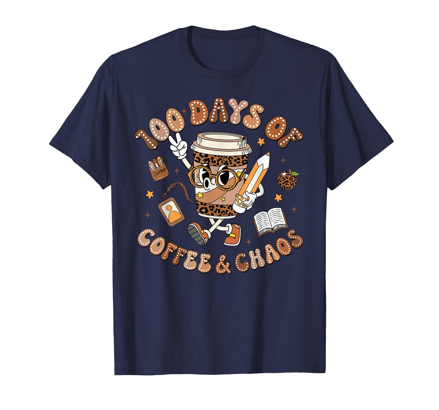 Teacher 100 Days of Coffee Chaos 100th Day of School Leopard T-Shirt
