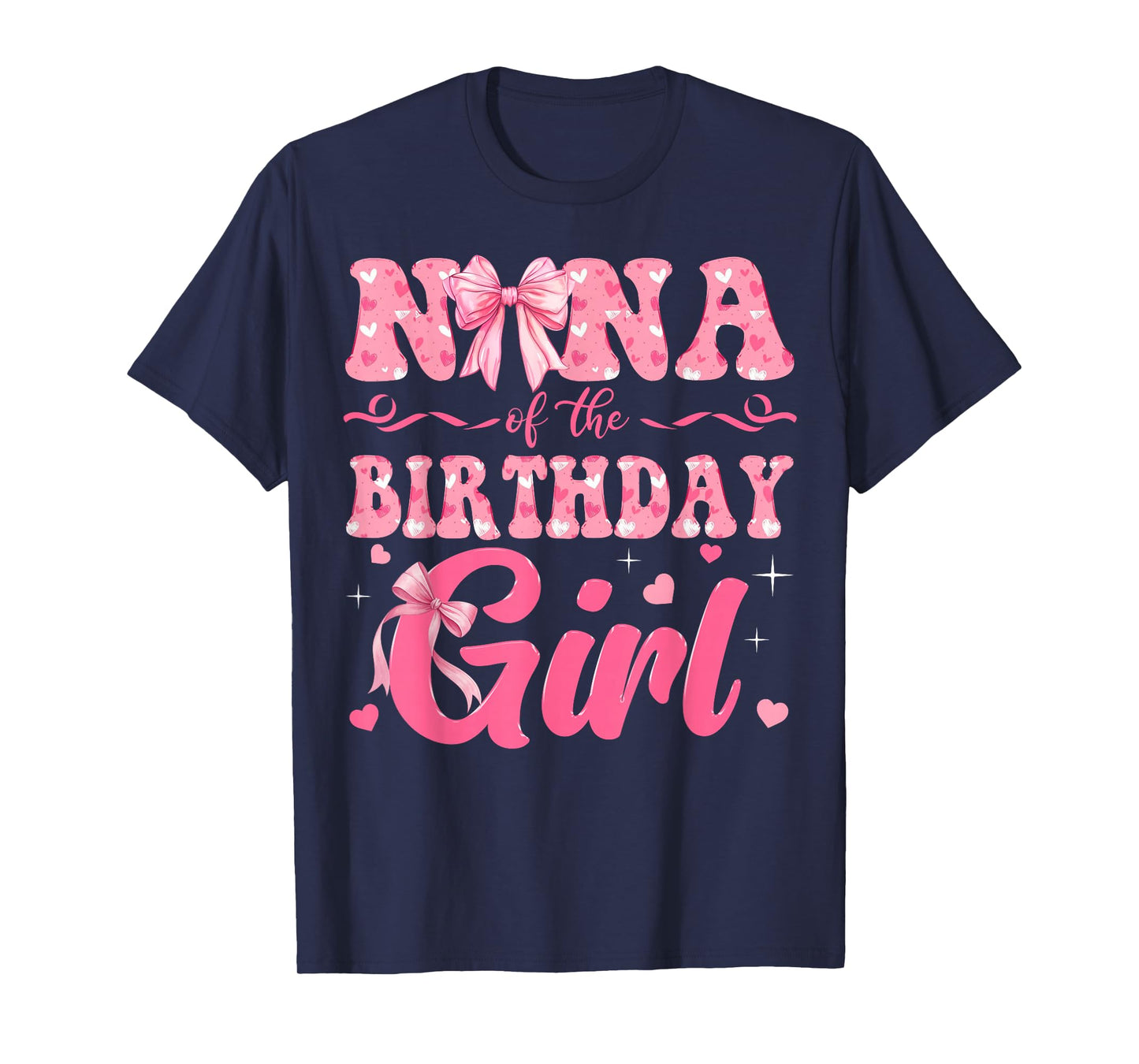 Nana of The Birthday Girl Family Pink Coquette Bow T-Shirt