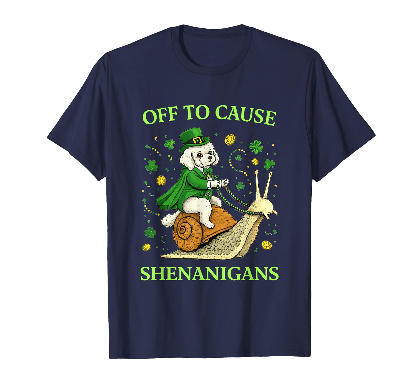 St Patricks Day Toy Poodle Riding Snail Shenanigans T-Shirt