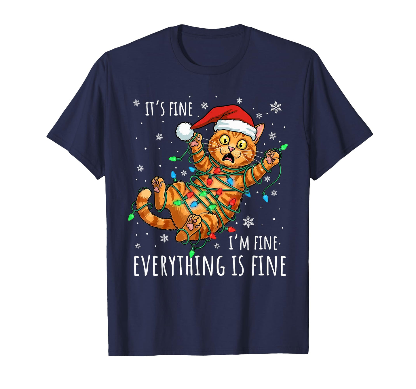 It's Fine I'm Fine Orange Cat Christmas Light Funny Cat T-Shirt