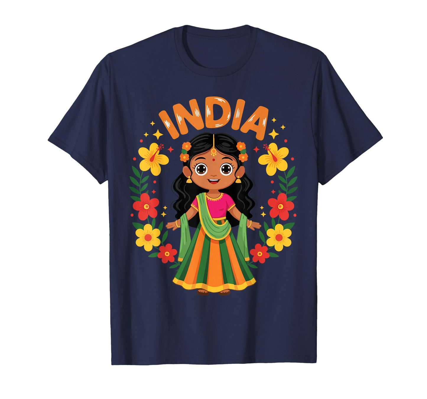 India Indian Girl Traditional Dress Heritage Flowers T-Shirt