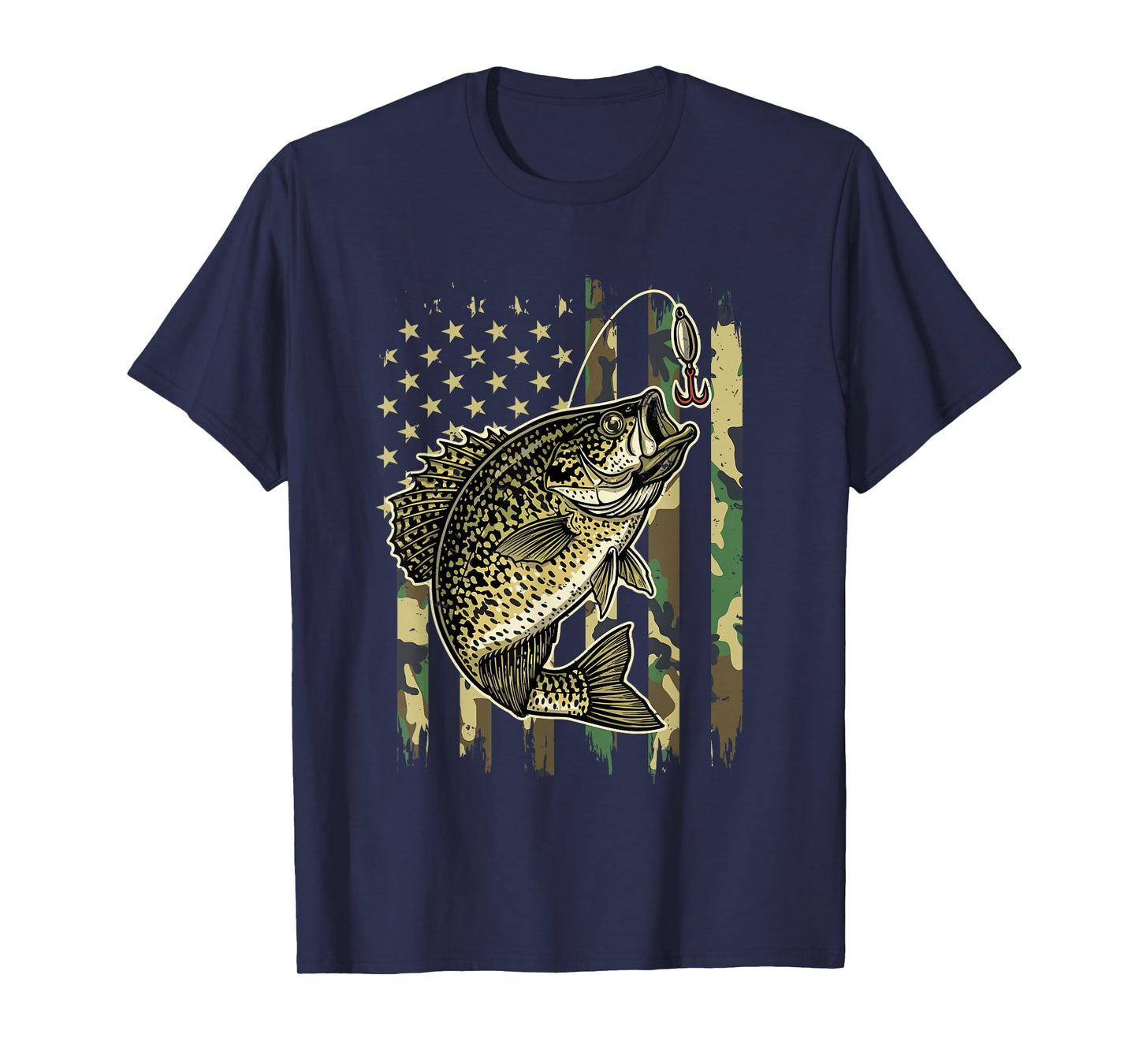 Vintage Crappie Fishing Camo American Flag Fisherman T-Shirt