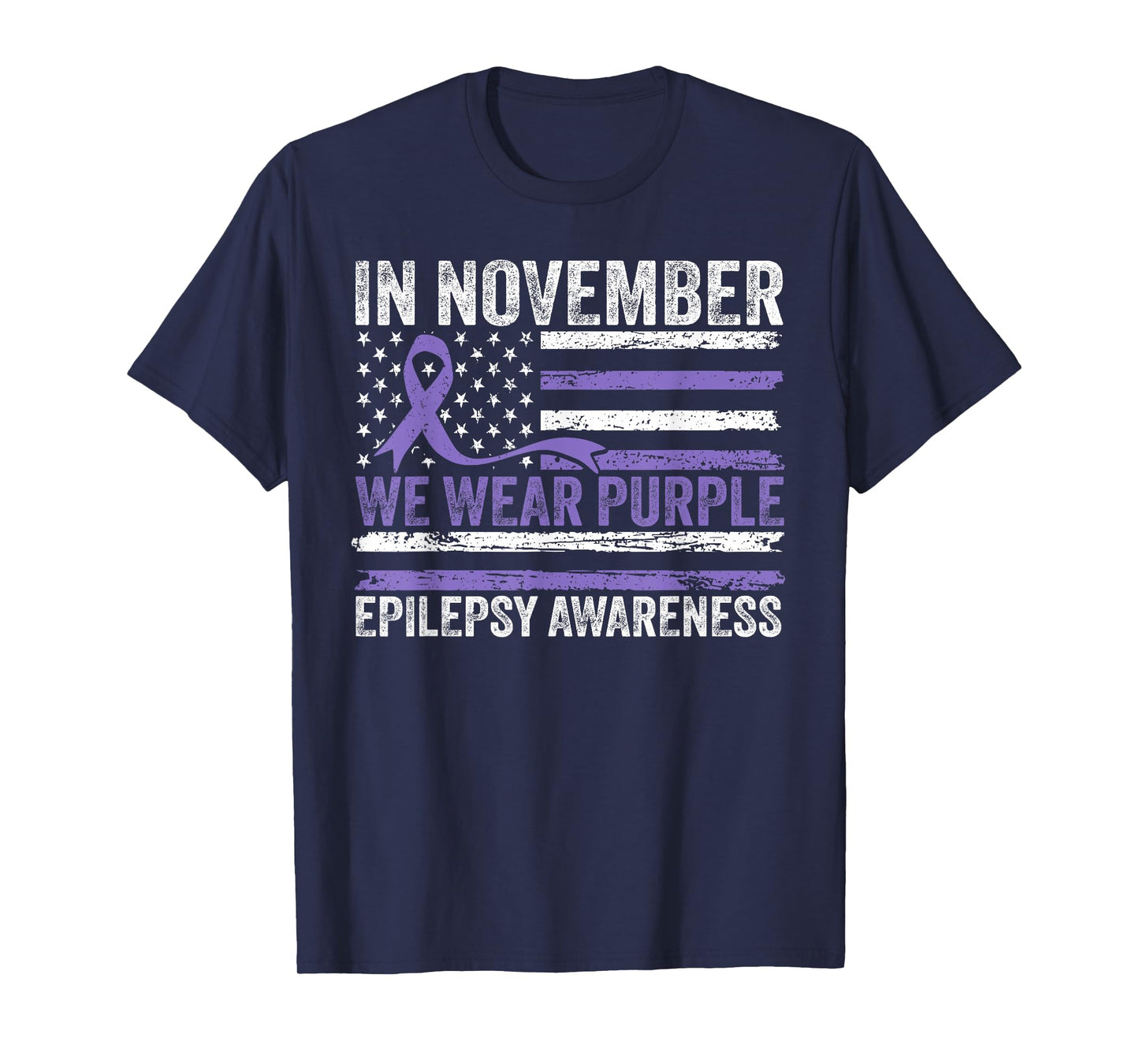 in November We Wear Purple Epilepsy Awareness American Flag T-Shirt