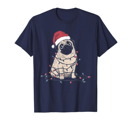 Funny Pug Christmas Graphics Dog Lights Lover Owner T-Shirt