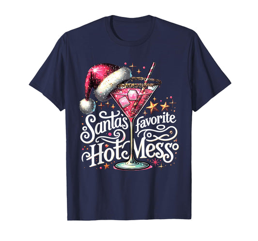 Retro Funny Santa's Favorite Hot Mess Cocktail Christmas T-Shirt