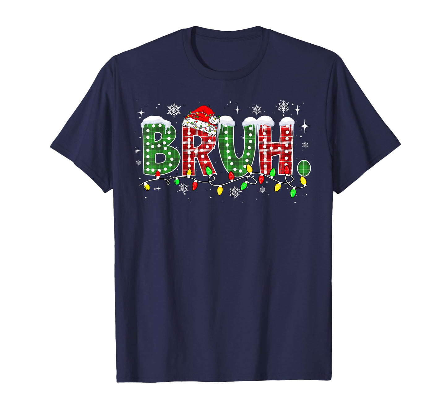 Funny Bruh Christmas Pajamas Plaid Teens Boys Kids Xmas T-Shirt