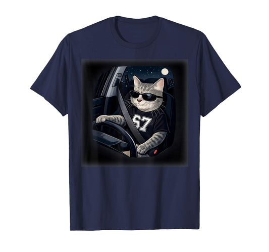 Cool Cat Driving 67 Sunglasses Funny Gifts for Men Women Kid T-Shirt