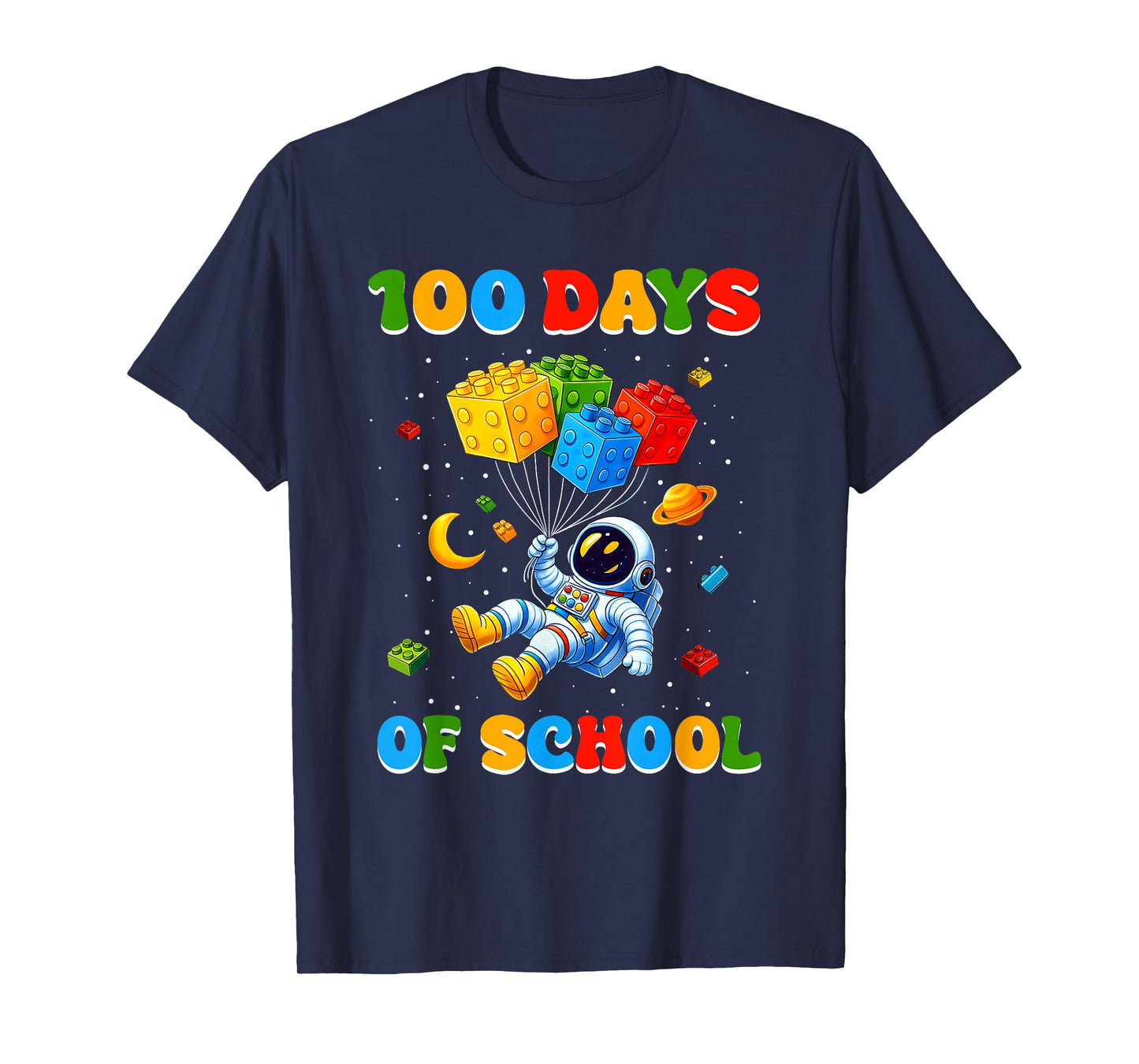 100 Days of School Space Astronaut Building Blocks Boys Kids T-Shirt