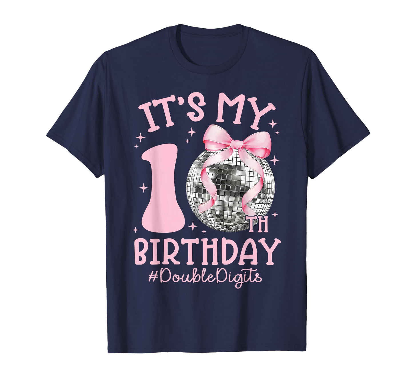 It's My 10th Birthday Girl Double Digits Bow Disco Ball T-Shirt