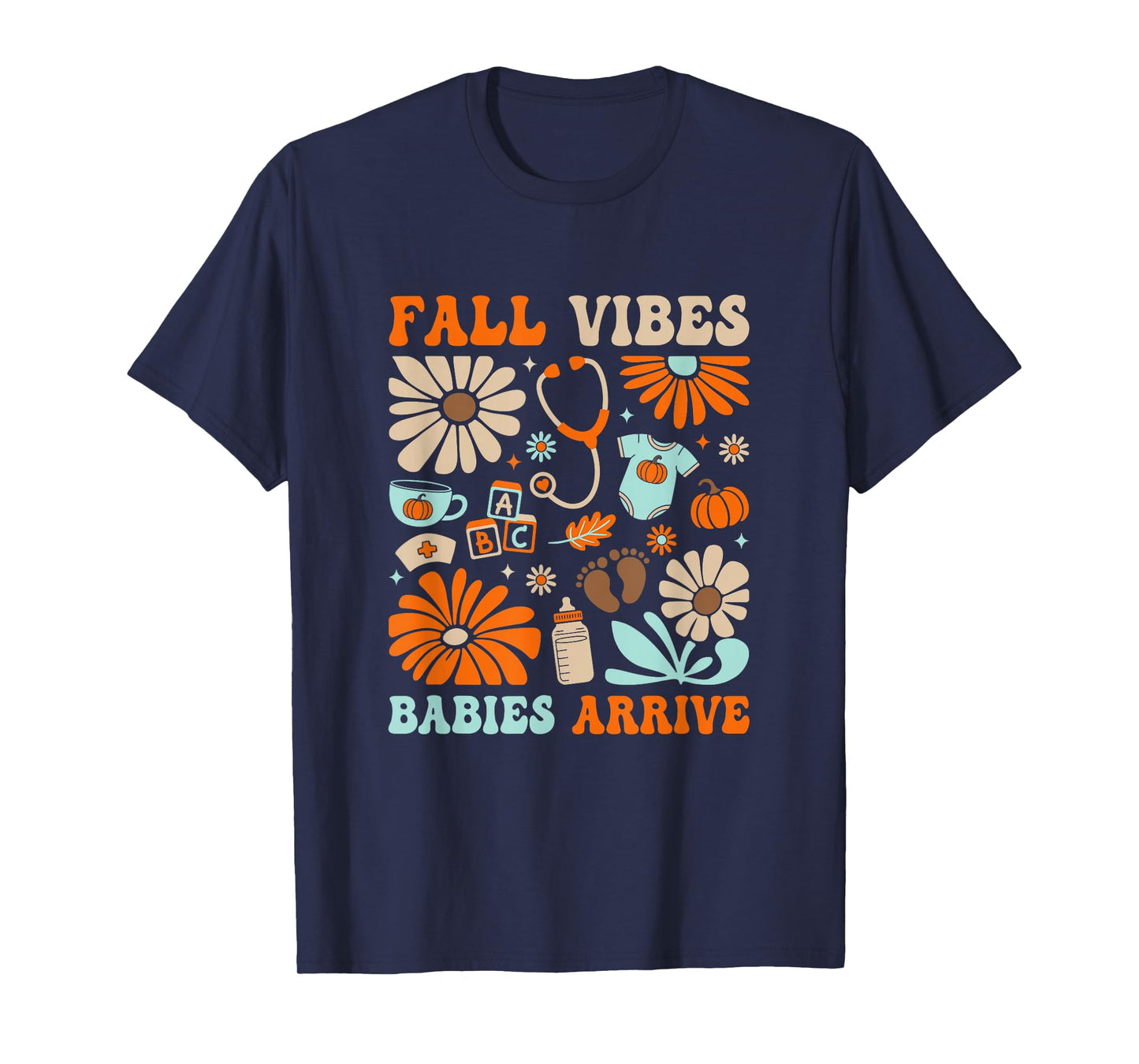 Labor & Delivery Nurse Boho Floral Autumn Stethoscope Fall T-Shirt