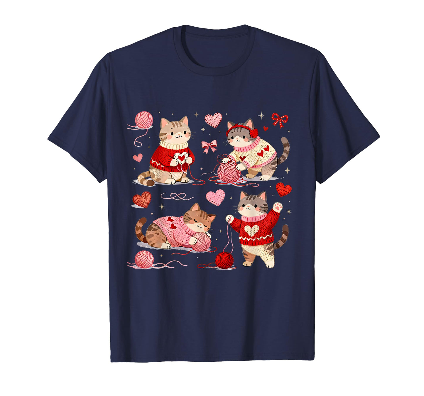Happy Valentine Cute Crochet Cat Love Design T-Shirt