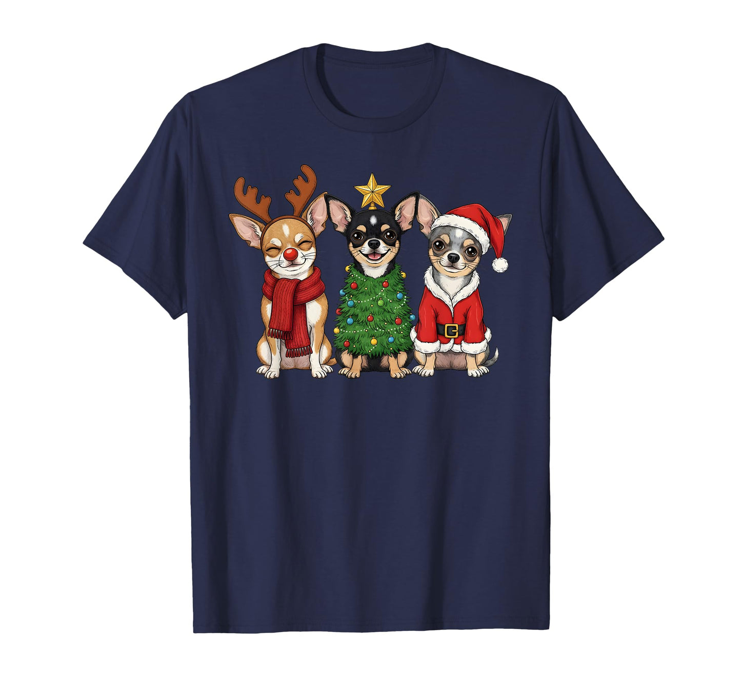 Retro Christmas Chihuahua Santa Reindeer Dog Lover T-Shirt