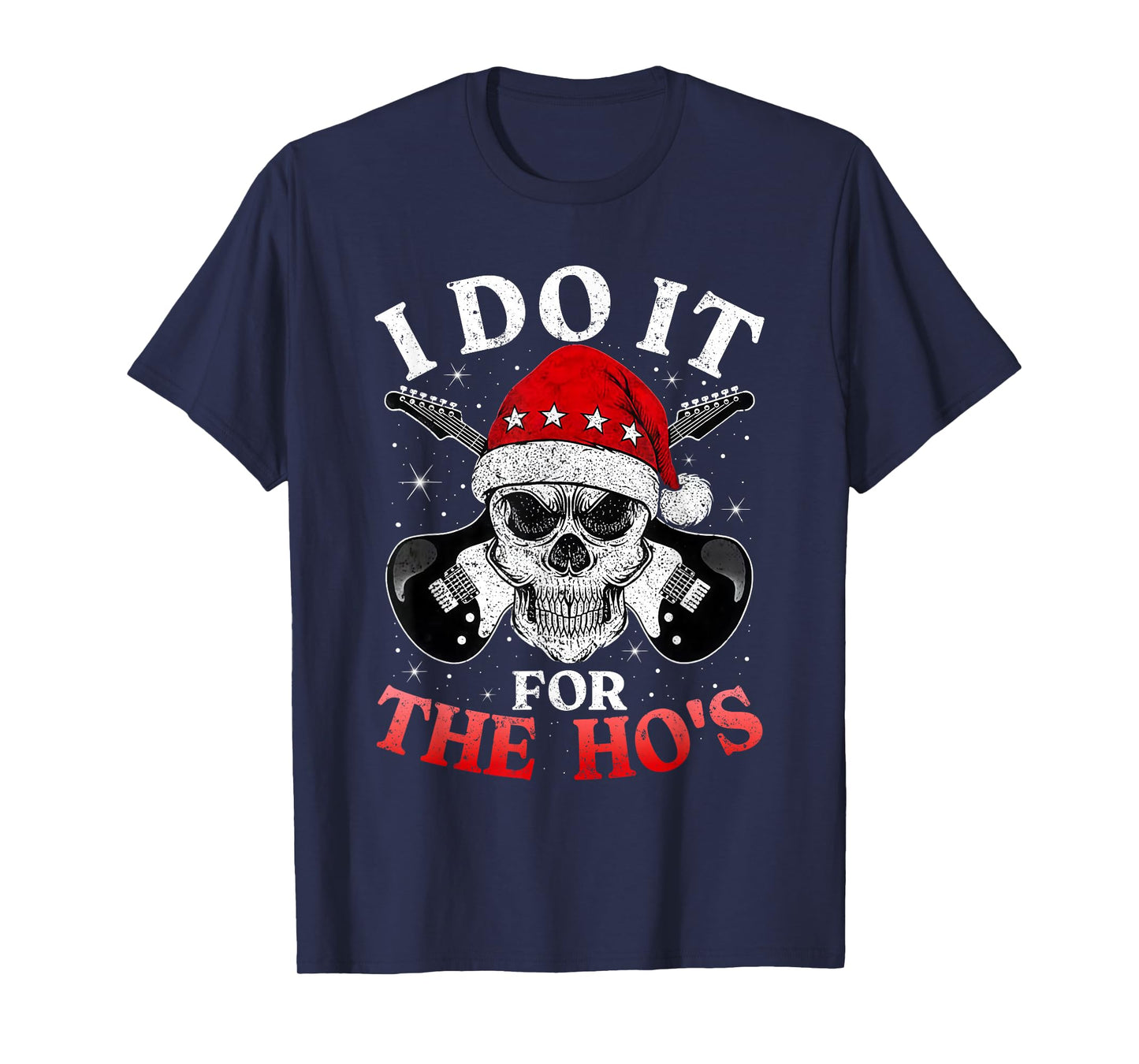 Skeleton Santa Rocker Inappropriate Funny Guitar Guitarist T-Shirt