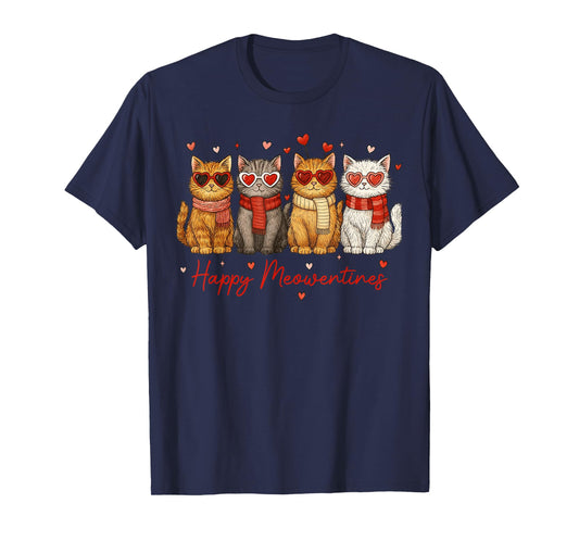 Happy Meowentines Cute Cat Valentine Funny Hearts Women Girl T-Shirt