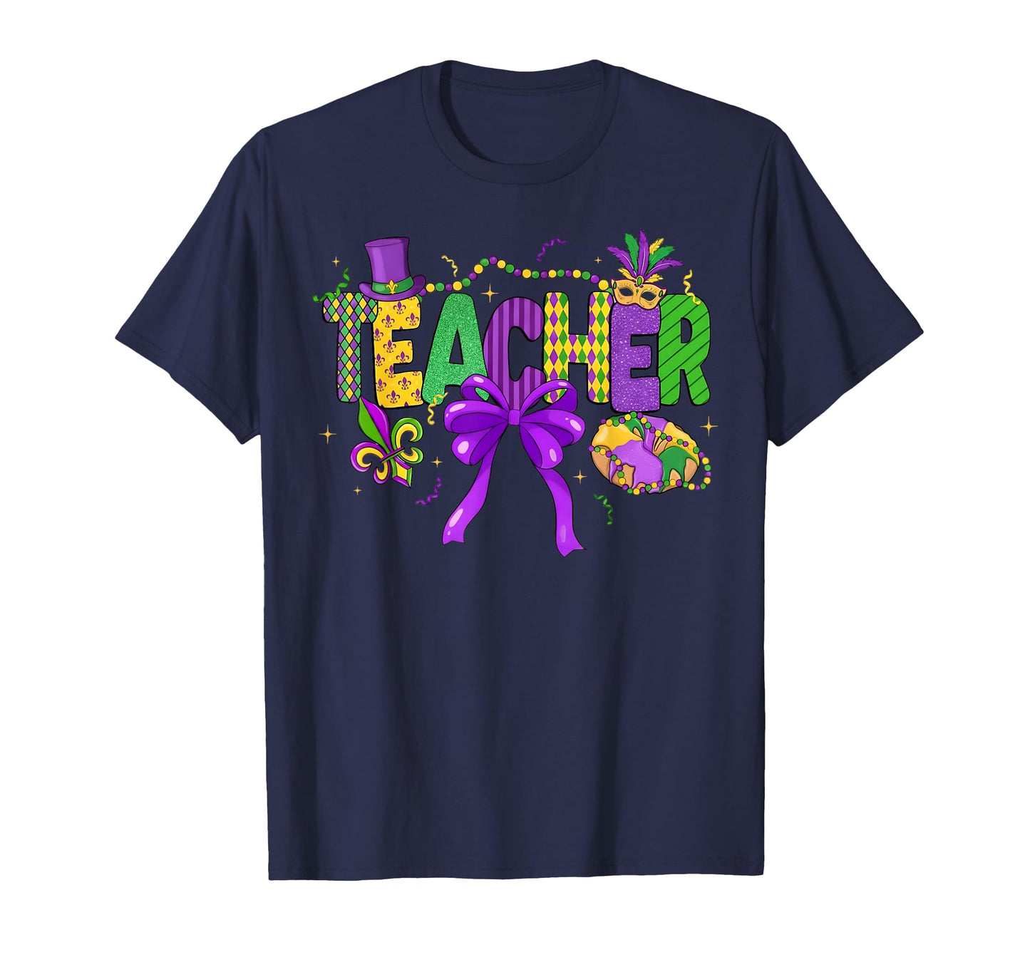 Mardi Gras Coquette Bow Masked King Cake Teacher Girl Women T-Shirt