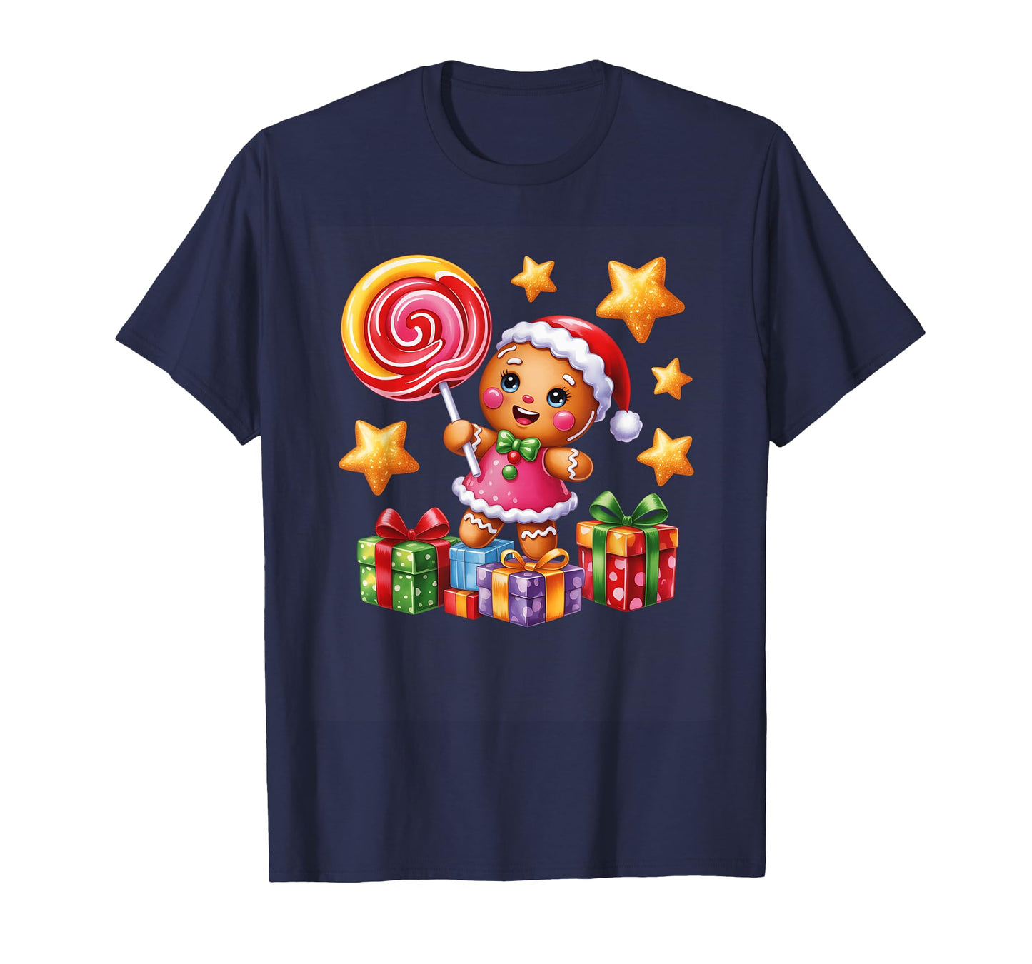 Gingerbread Santa Lollipop Holiday Fun T-Shirt