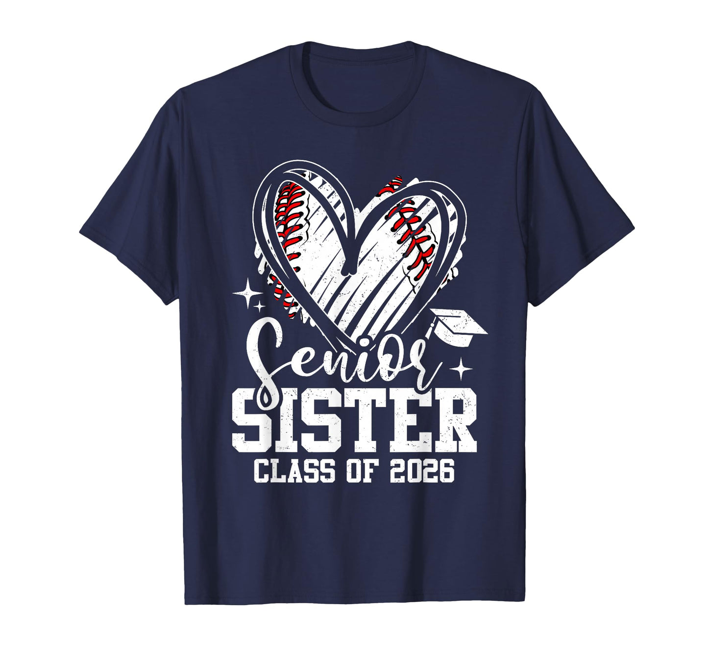 Senior Sister Class of 2026 Baseball Graduation Heart T-Shirt