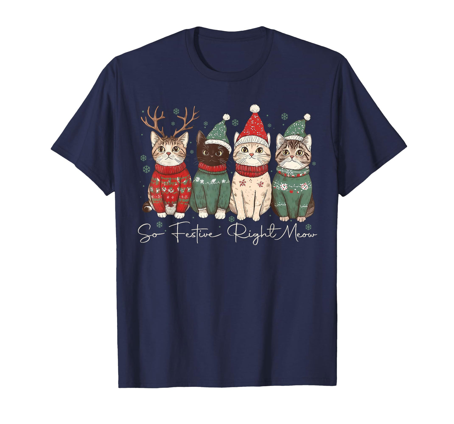 So Festive Right Meow Funny Cozy Cat Christmas Santa Holiday T-Shirt