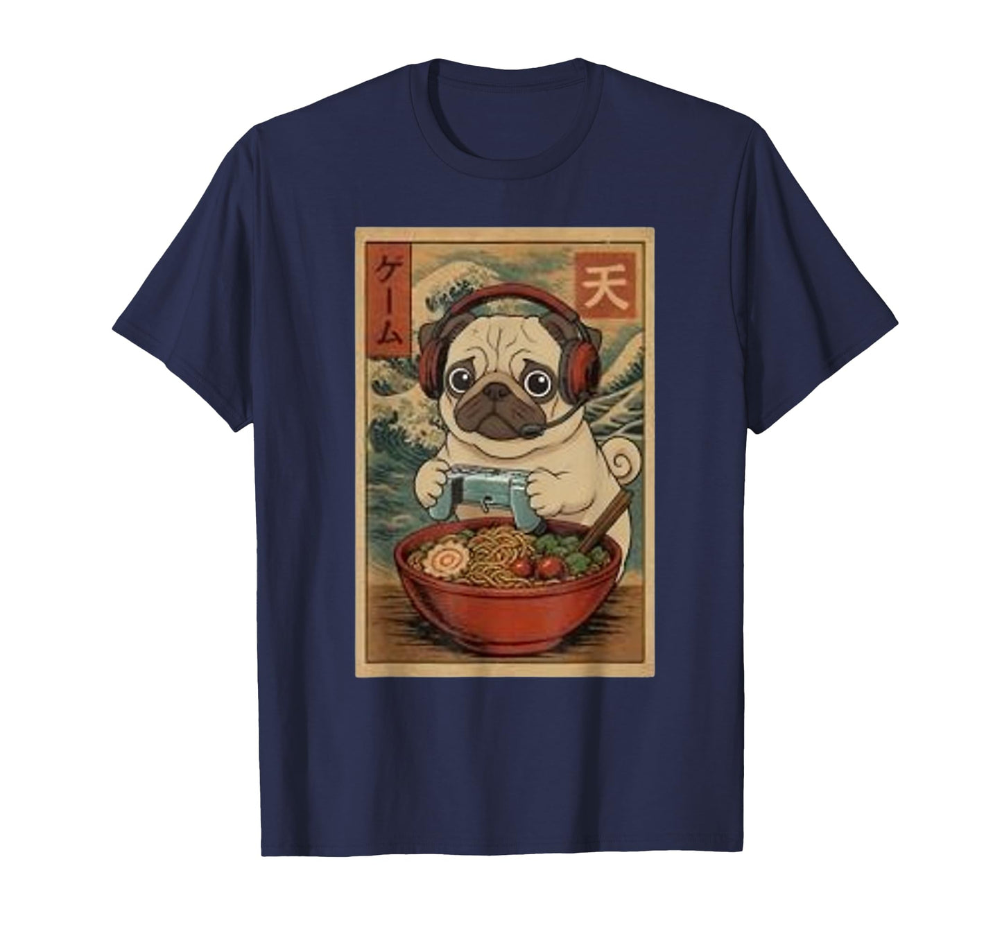 Gamer Pug Funny Ramen Retro Japanese Pug Gaming T-Shirt