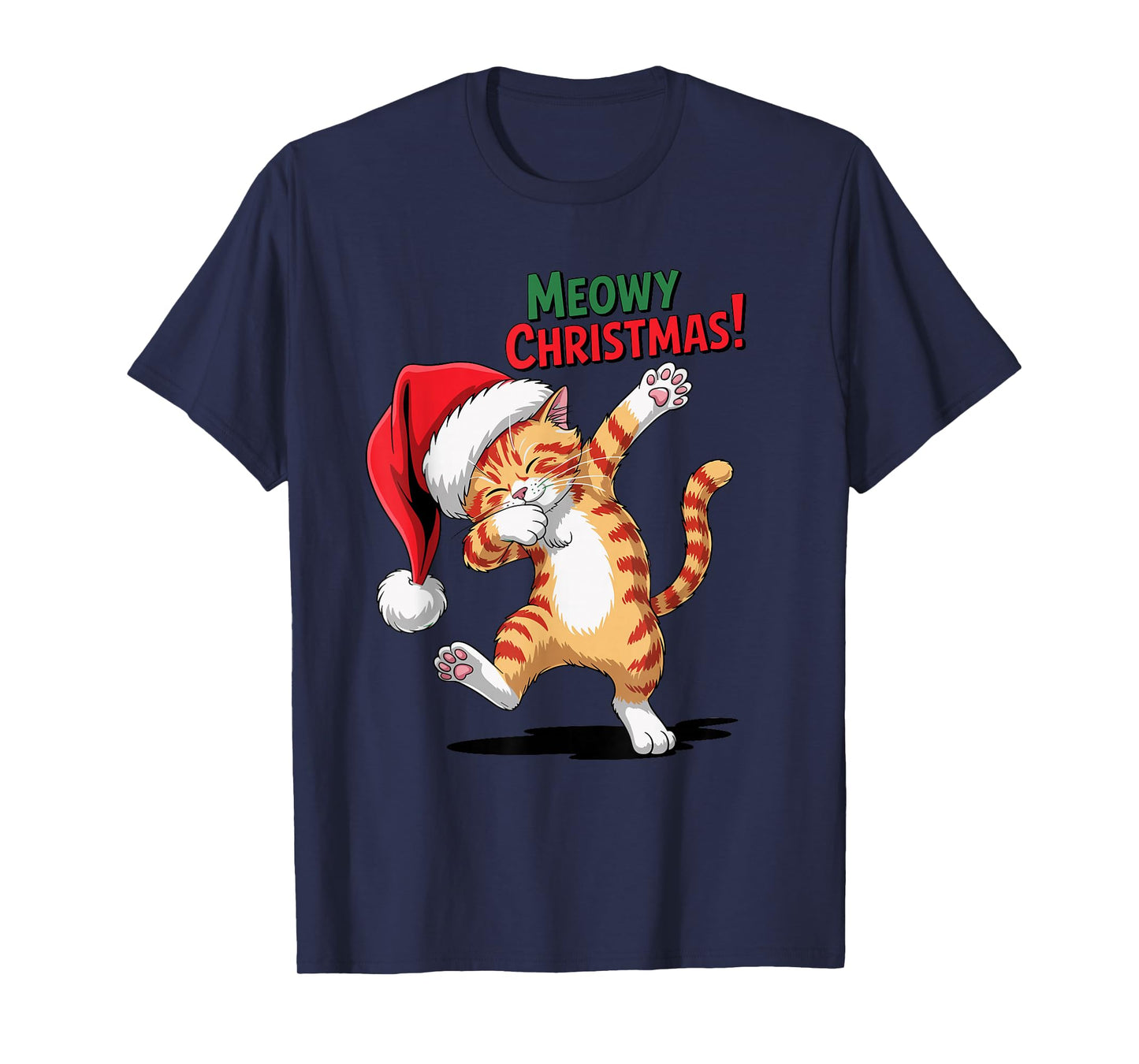 Meowy Christmas Cat Dabbing in Santha Hat Xmas Funny T-Shirt