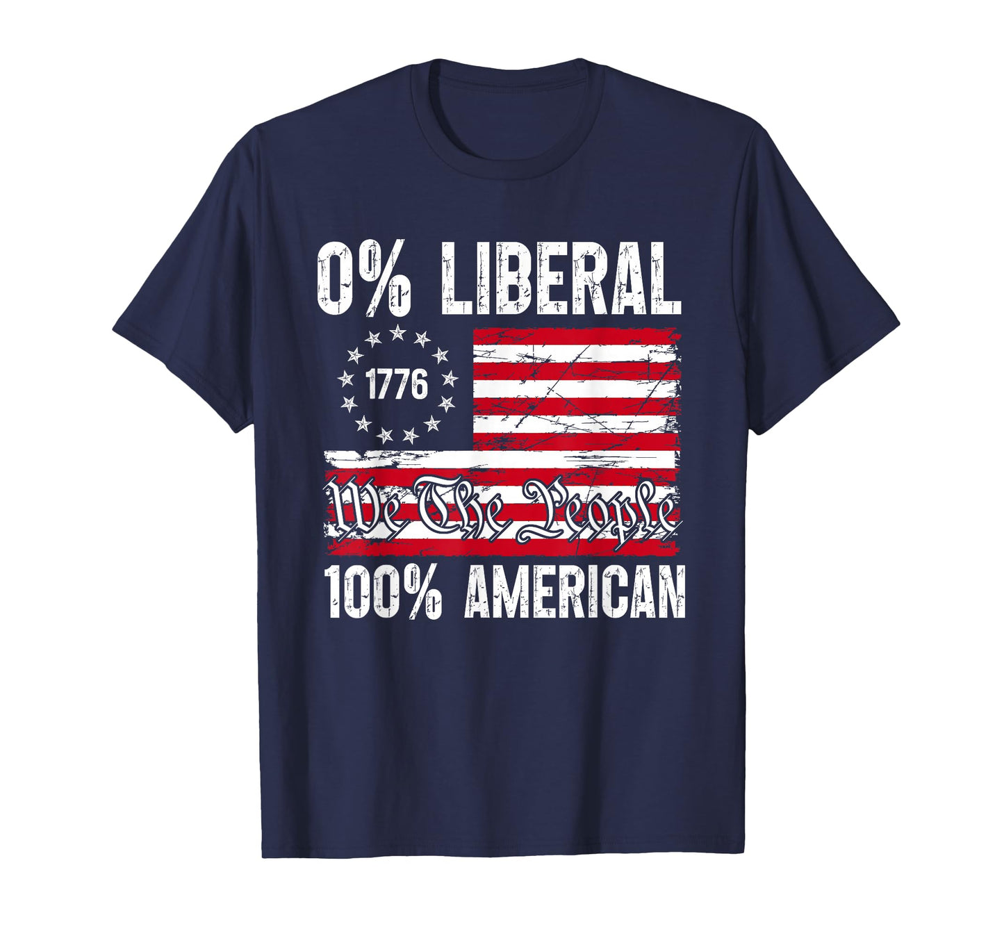 0% Liberal 100% American Zero Percent Liberal US Flag Retro T-Shirt