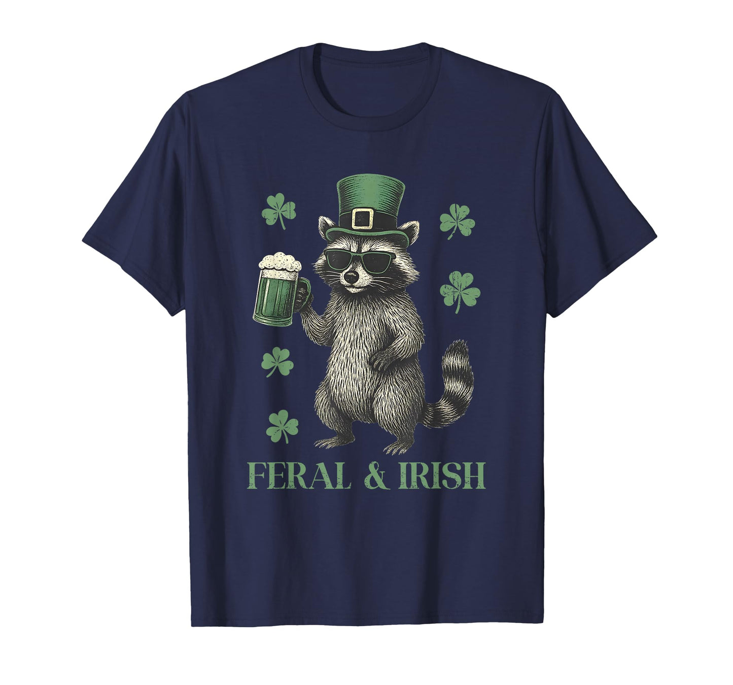 Feral Raccoon & Shamrock St Patrick's Day, Funny Shenanigans T-Shirt