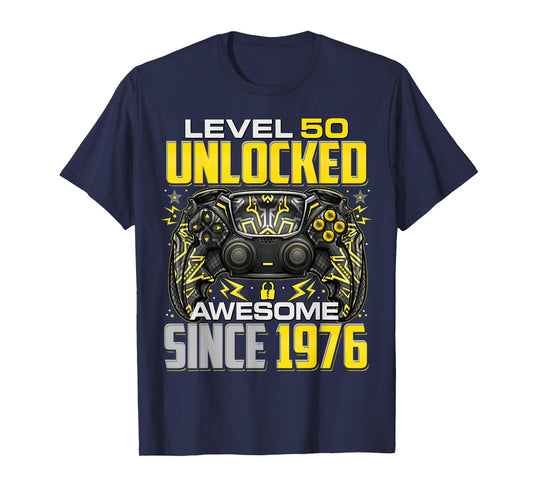 Level 50 Unlocked Awesome Since 1976 50th Birthday Gaming T-Shirt