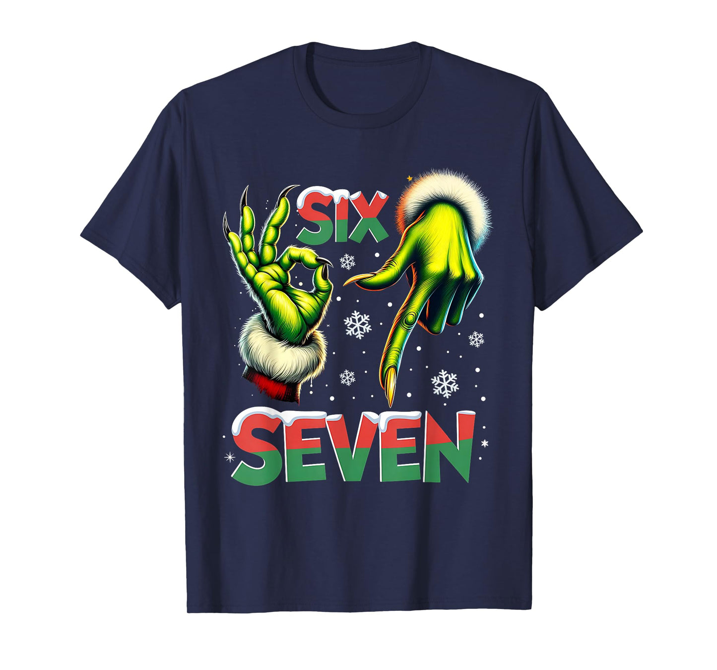 Six Seven Funny Green Hand Christmas Parody T-Shirt