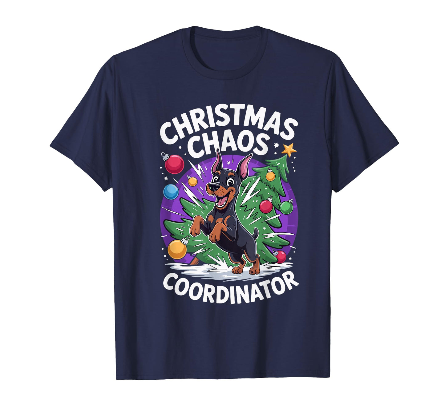 Christmas Chaos Coordinator Puppy Funny Doberman Pinscher T-Shirt