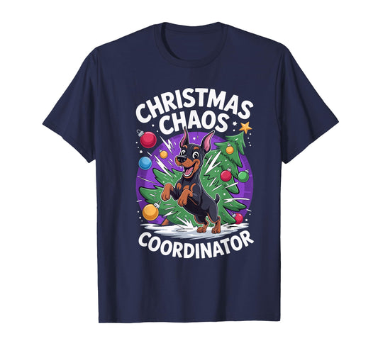 Christmas Chaos Coordinator Puppy Funny Doberman Pinscher T-Shirt