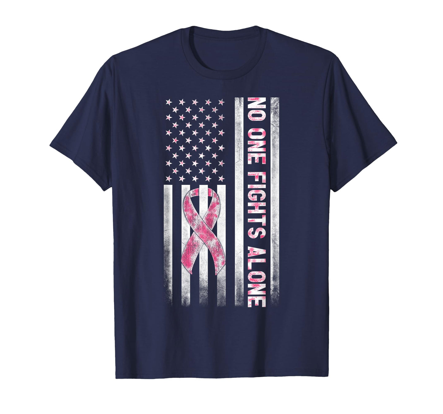 Pink White Grunge Graphic USA Flag Breast Cancer Awareness T-Shirt