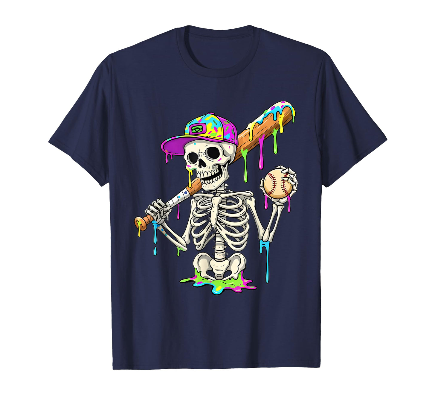 Skeleton Baseball Drip Boys Ice Cream Drip Youth Baseball T-Shirt