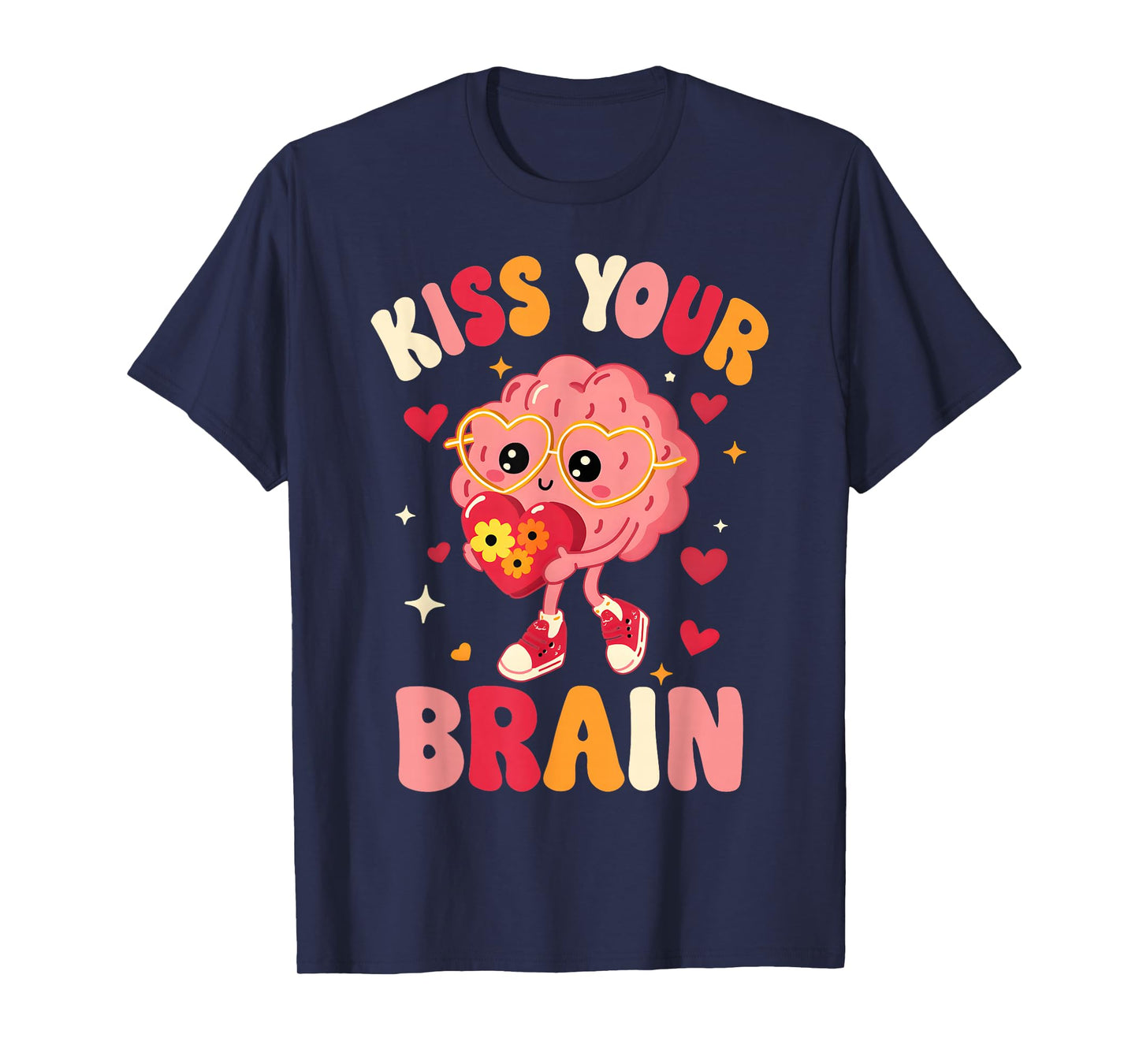 Valentine Kiss Your Brain Retro Teacher Squad Heart Kid T-Shirt