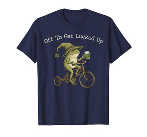 Off to Get Lucked Up St Patrick's Day Frog Bicycle Vintage T-Shirt