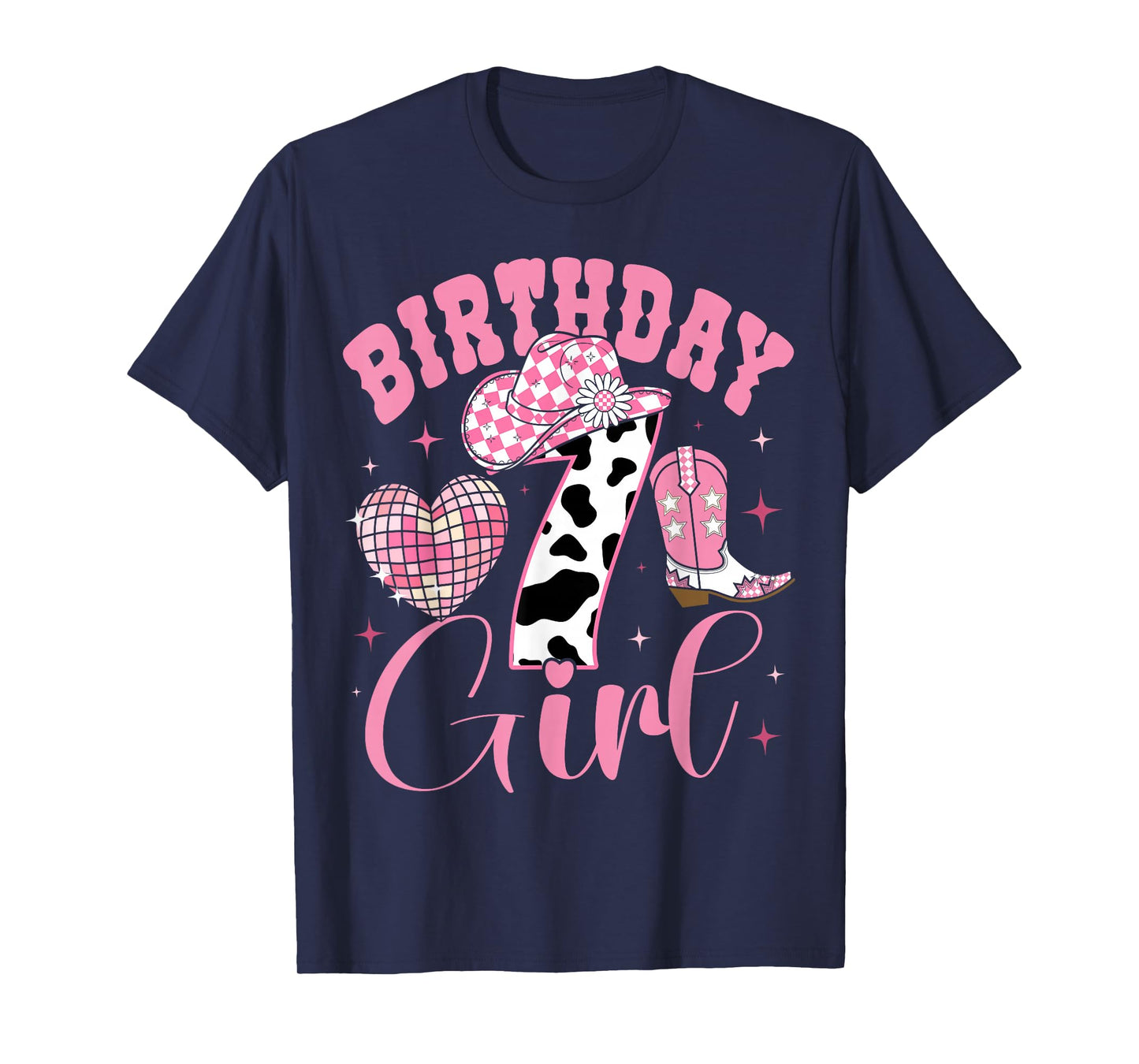 Happy 7th Birthday Girl Outfit Rodeo Western Cowgirl Cowboy T-Shirt