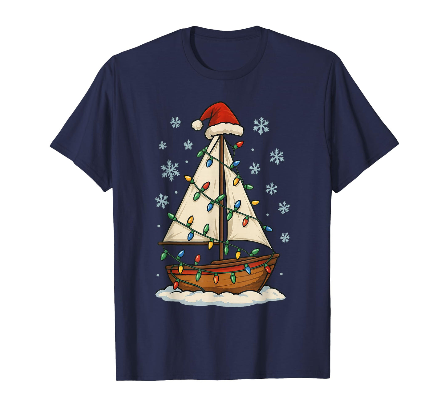 Christmas Lights Wrapped On Cute Sailboat Lover Travel T-Shirt