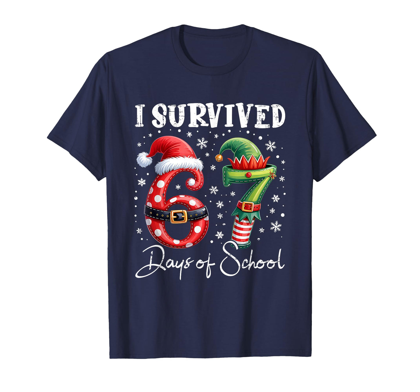 I Survived 67 Days of School Christmas Candy Cane Six Seven T-Shirt