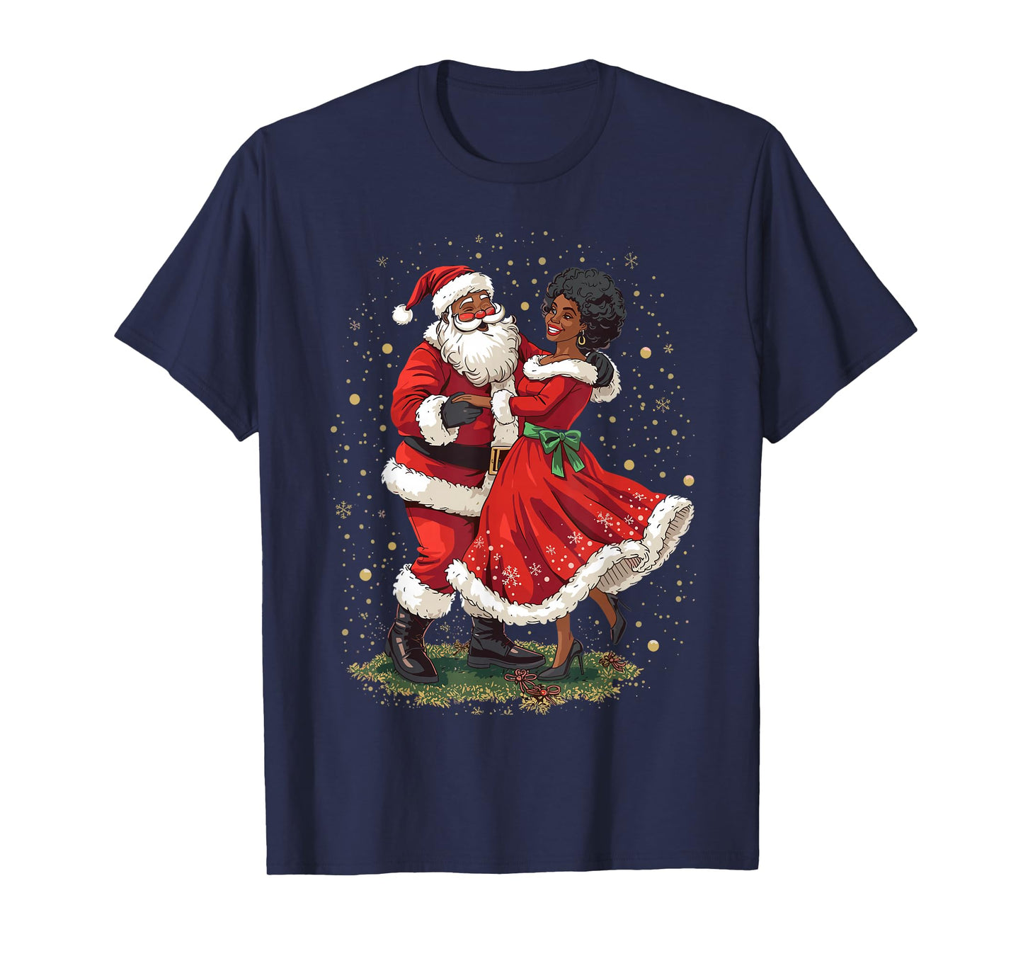 African American Santa Dancing with Mrs Claus for Christmas T-Shirt