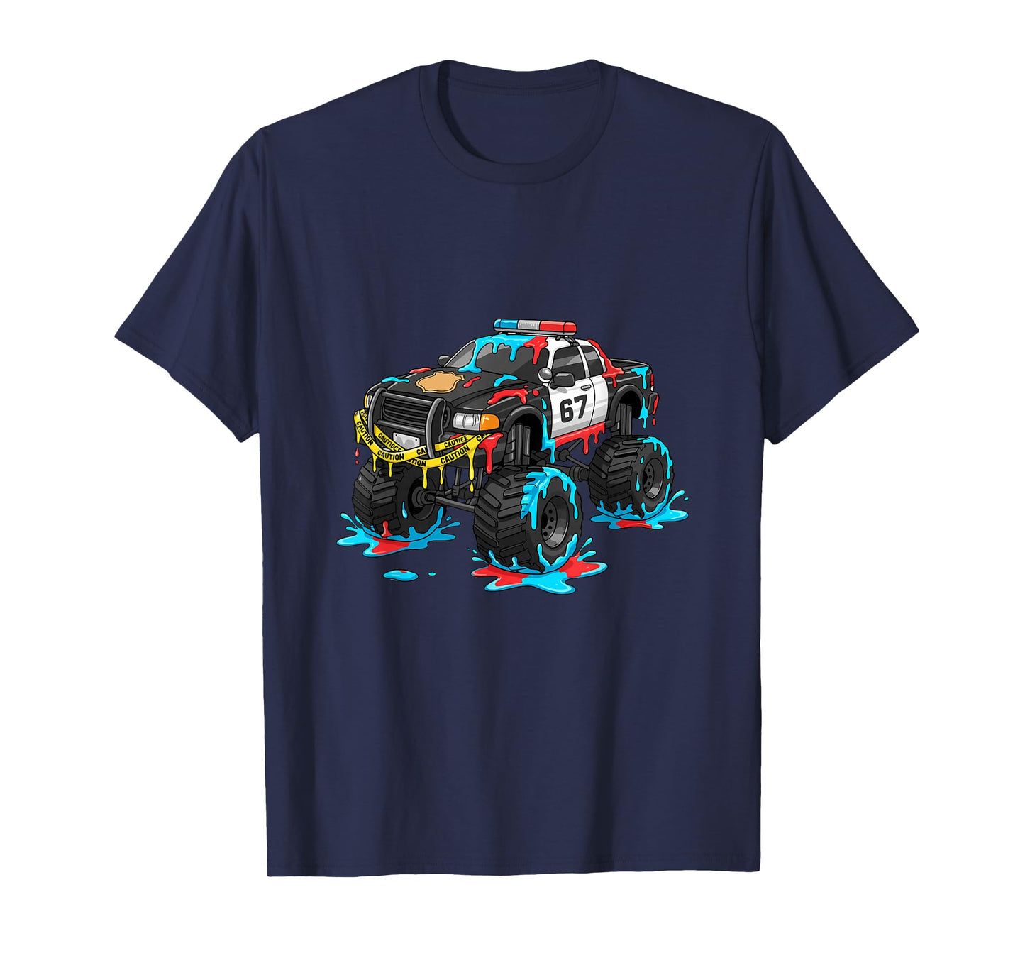 Police Officer Drip Monster Truck Patrol 67 Caution Tape T-Shirt