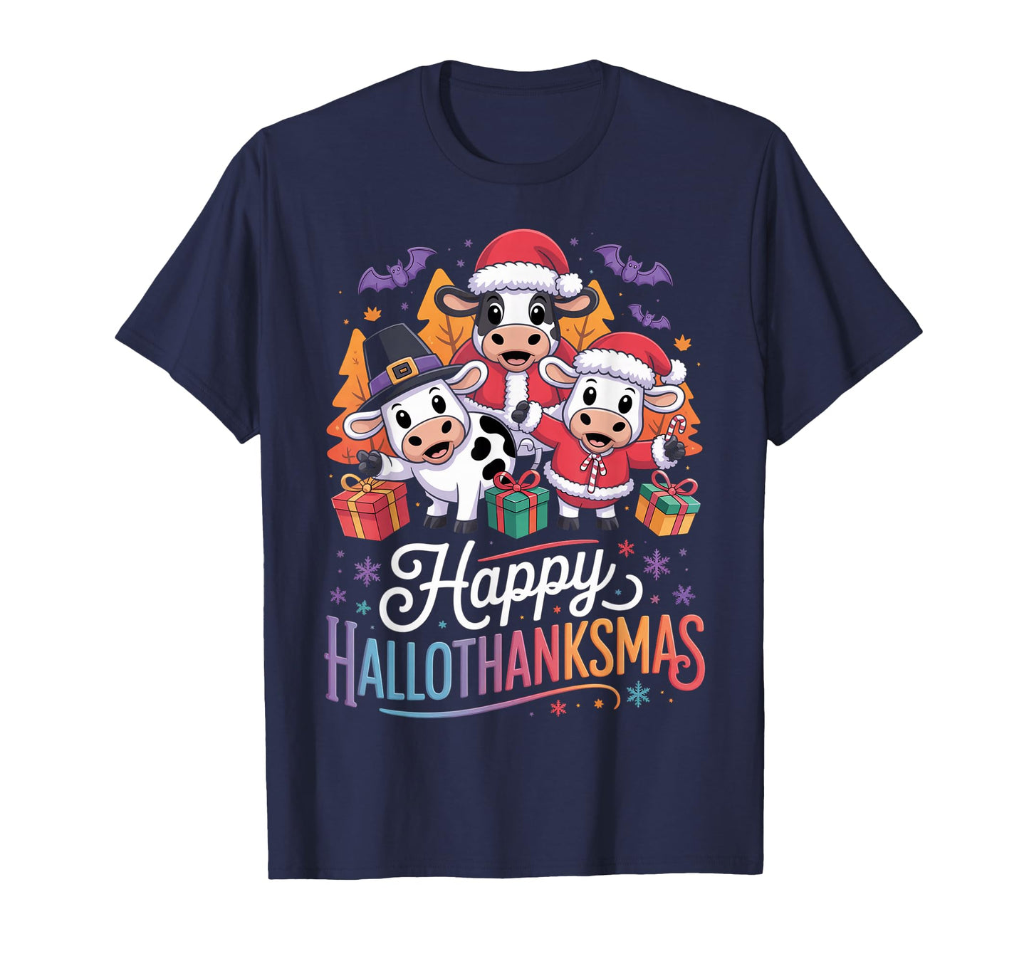 Happy HalloThanksMas Cows Gifts for Farmer T-Shirt