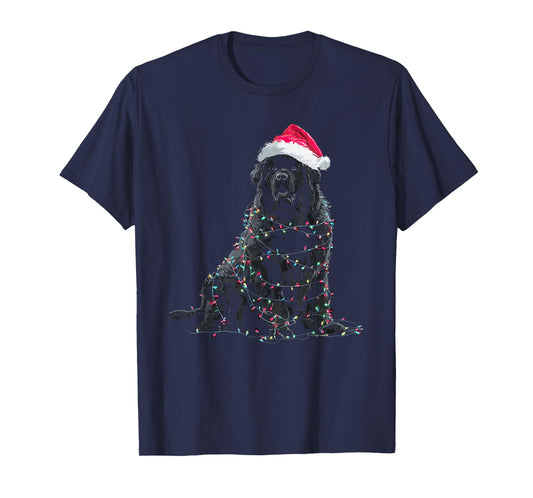 Funny Newfoundland Christmas Graphic Dog Lights Lover Newfie T-Shirt