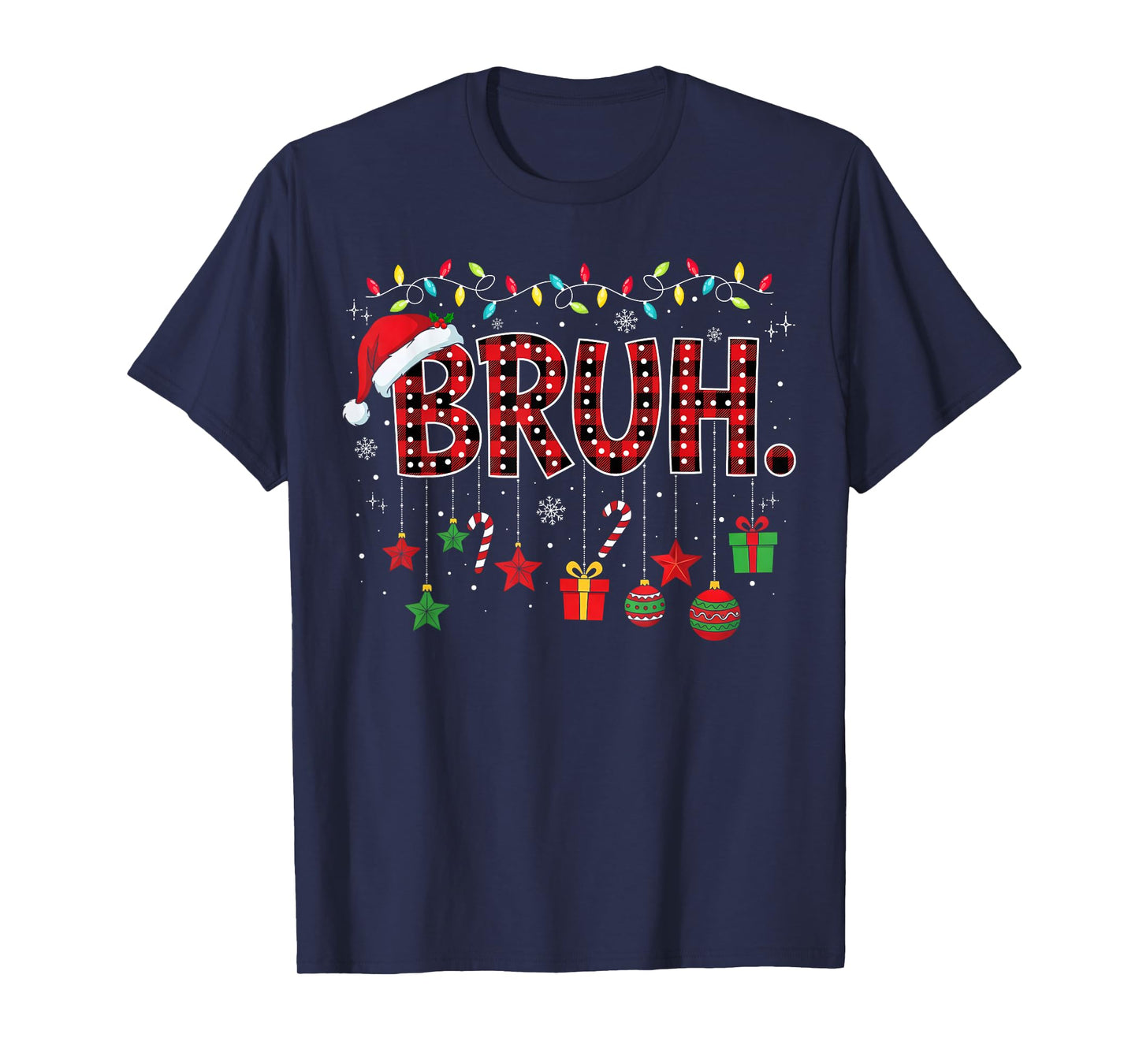 Bruh Funny Christmas Red Plaid Teens Boys Kids Xmas Pajamas T-Shirt
