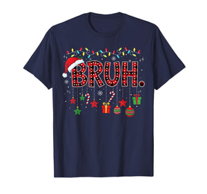 Bruh Funny Christmas Red Plaid Teens Boys Kids Xmas Pajamas T-Shirt