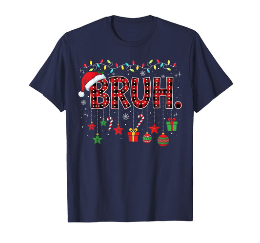 Bruh Funny Christmas Red Plaid Teens Boys Kids Xmas Pajamas T-Shirt